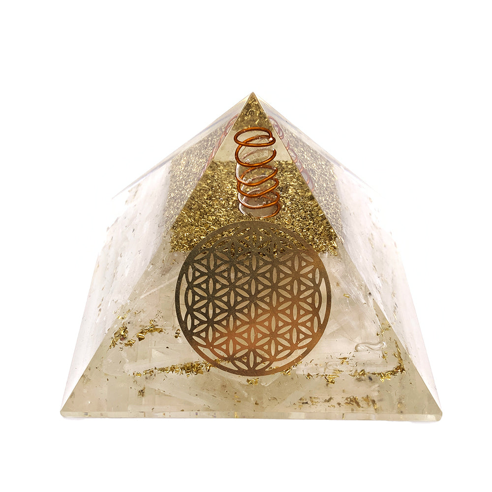 Pyramide Orgonite Sélénite - Fleur de Vie