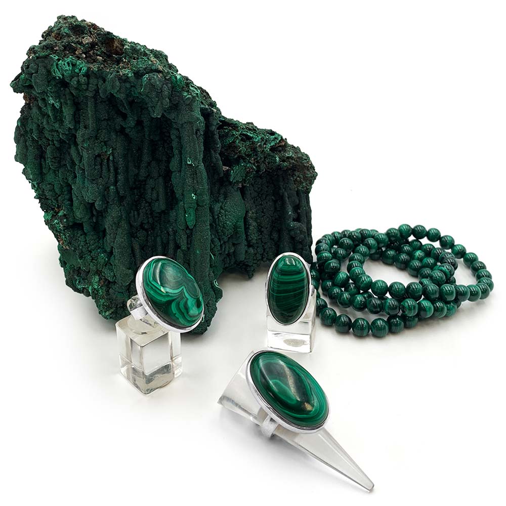 Bague Argent Massif Réglable en Malachite