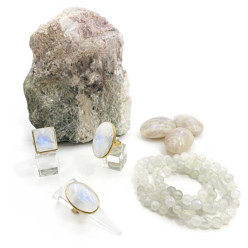 Bague Laiton Réglable en Labradorite Blanche / Péristérite