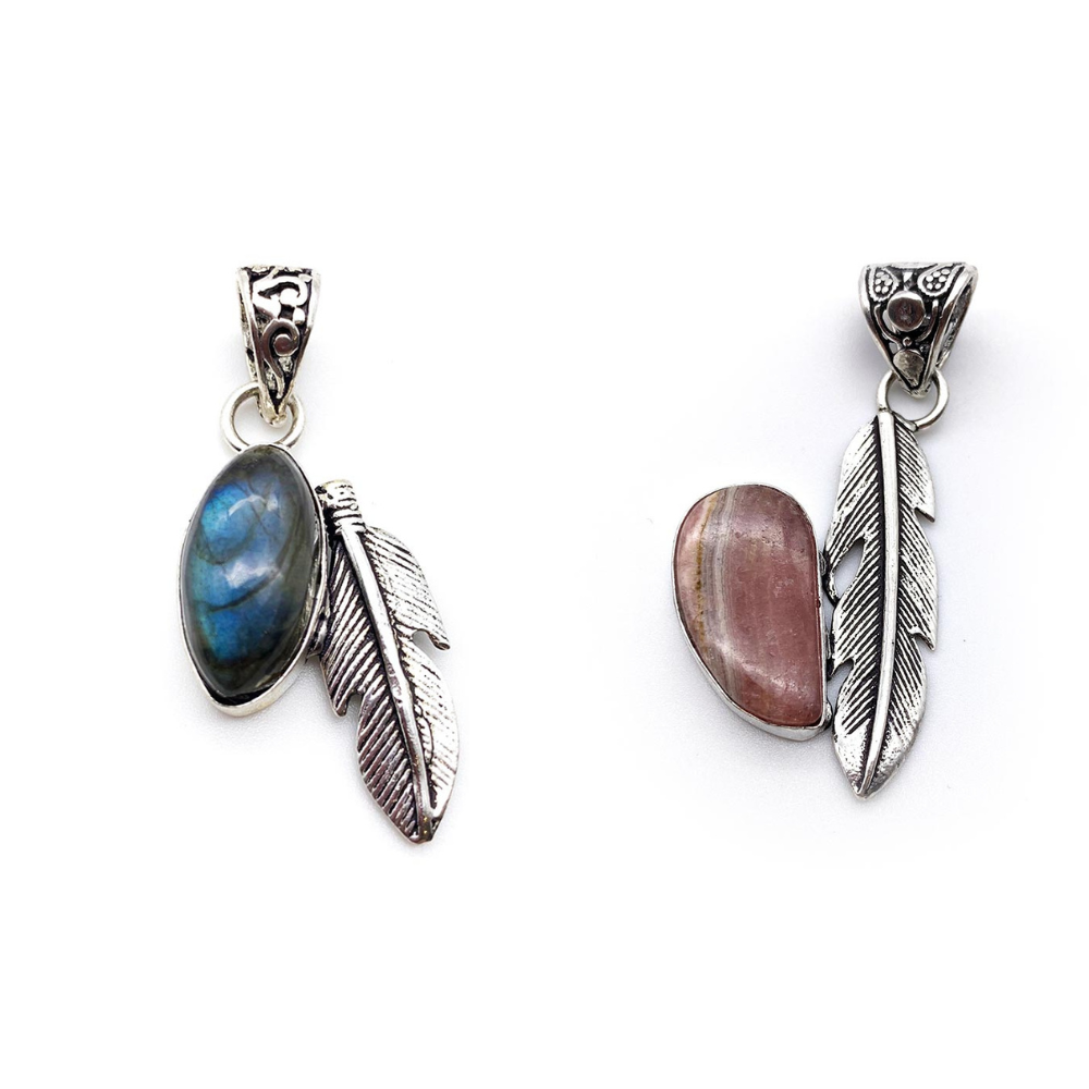 Pendentif Pierre Naturelle - Plume