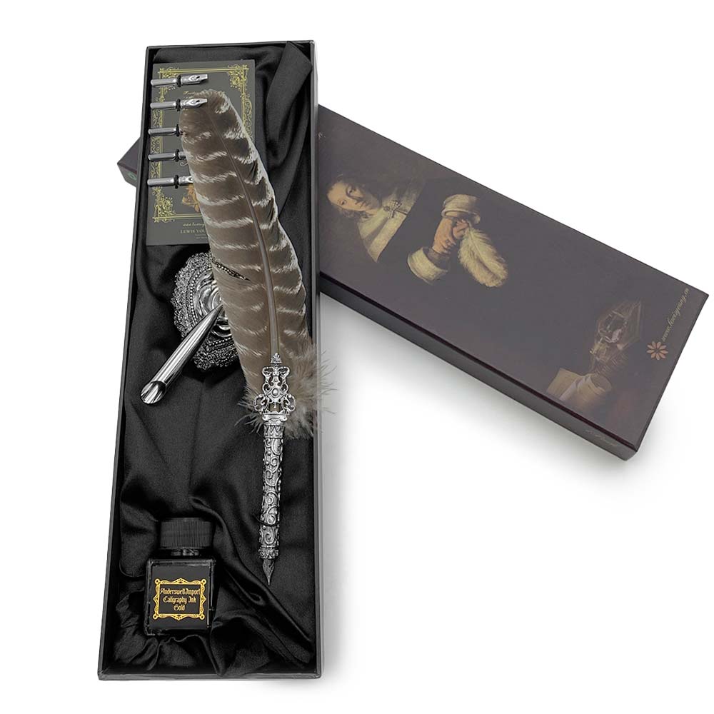 Set de calligraphie - Plume de Dinde Naturelle et Porte-Plume