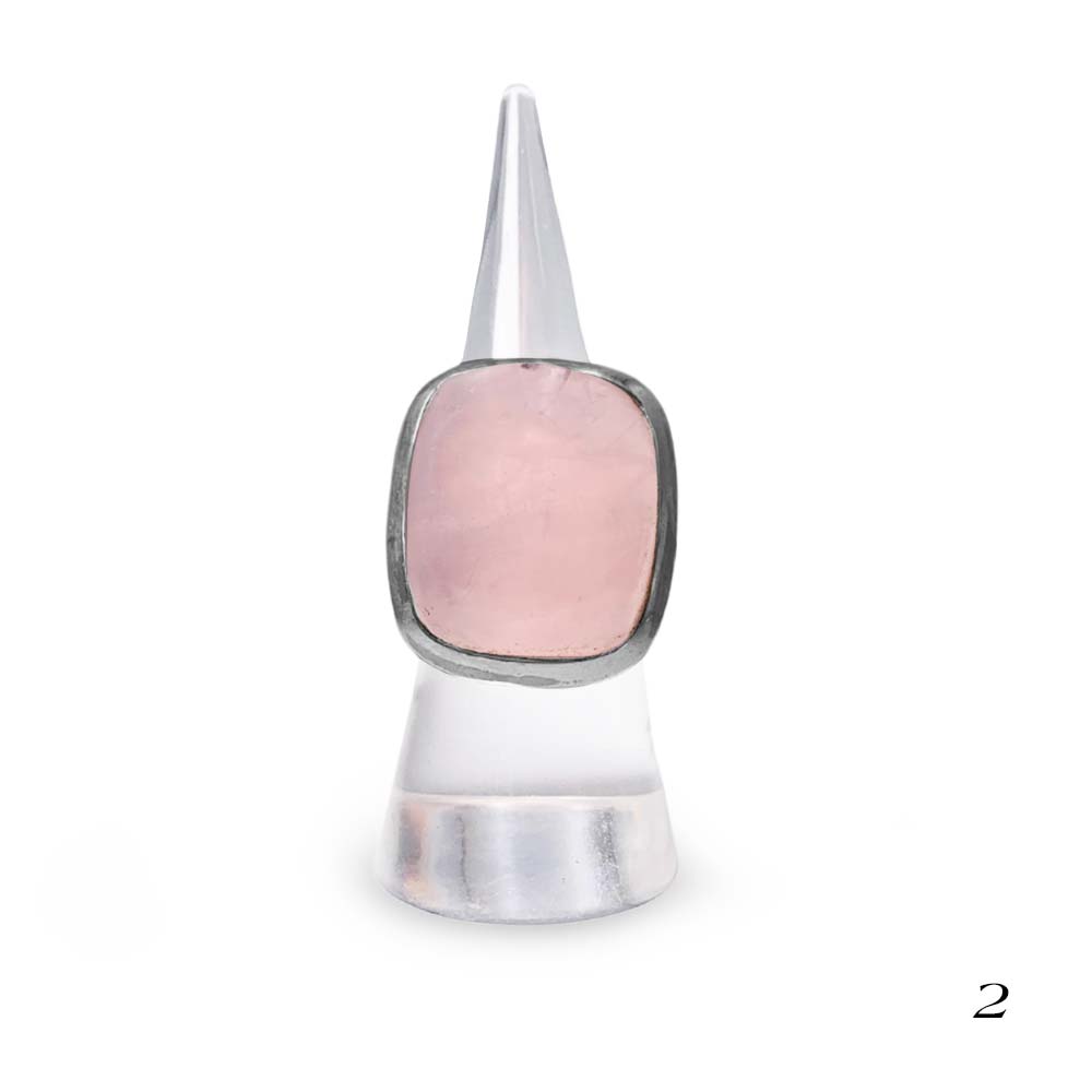 Bague Argent Massif Réglable en Quartz Rose
