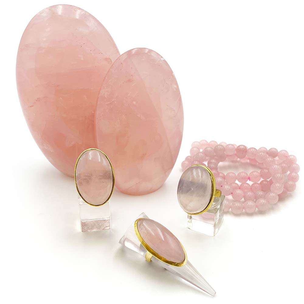 Bague Laiton Réglable en Quartz Rose
