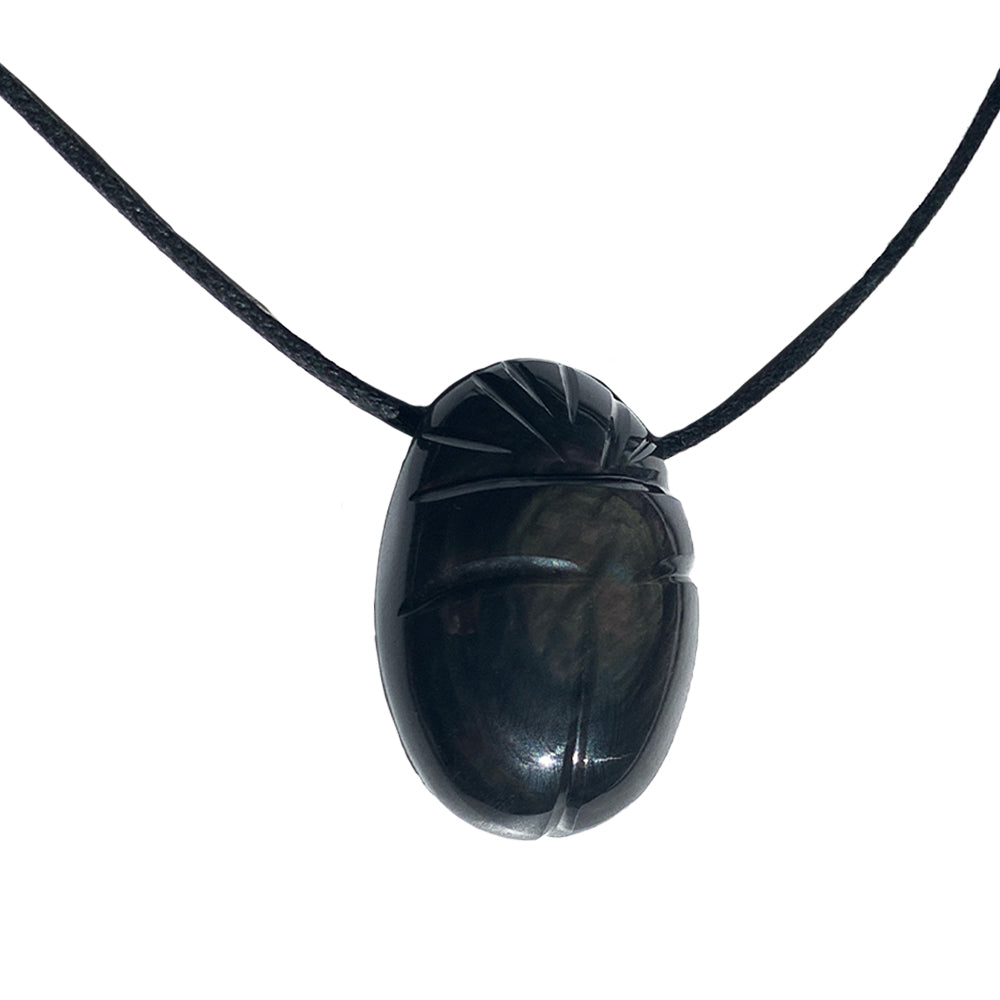 Pendentif Scarabée en Obsidienne avec Cordon
