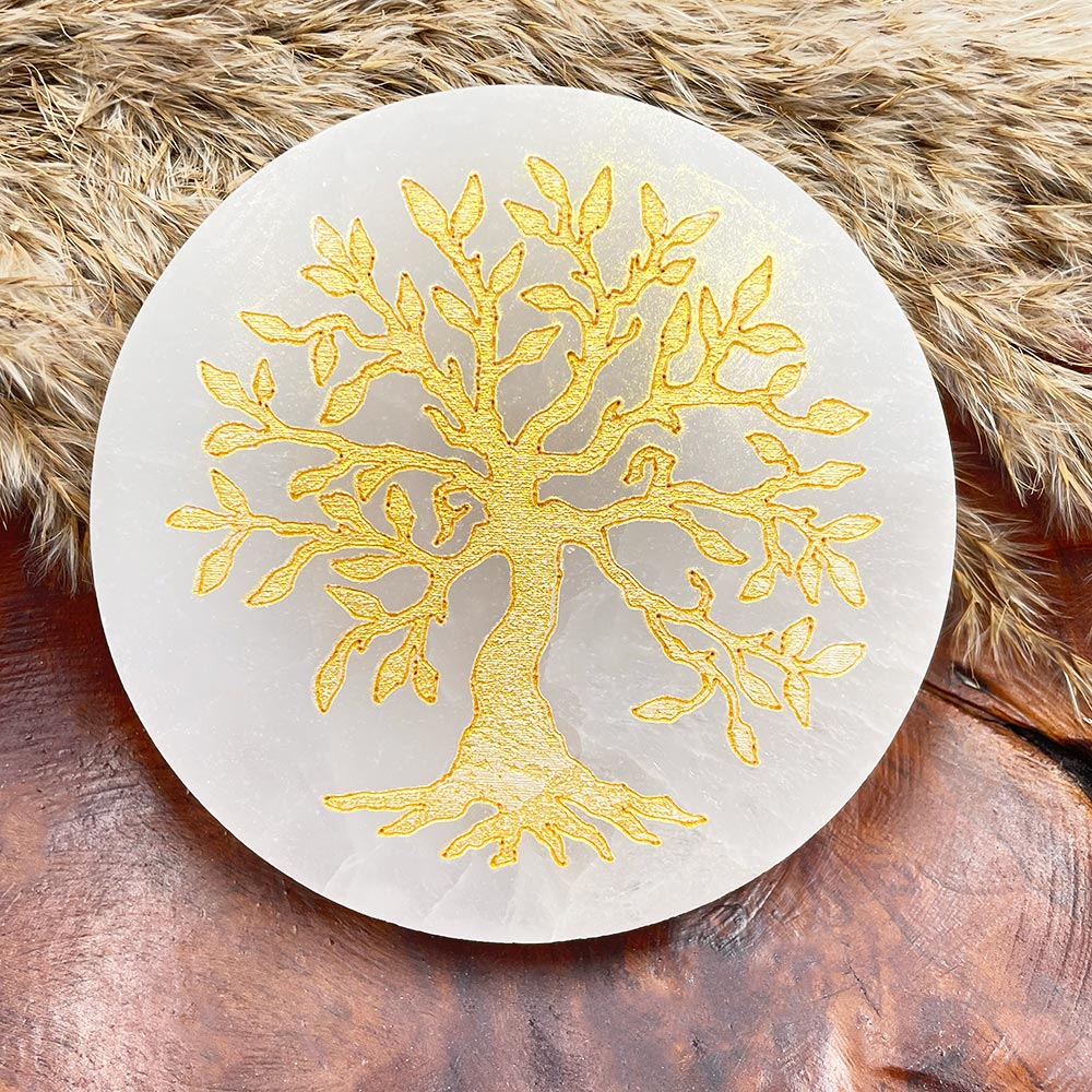 Support Arbre de Vie Doré en Sélénite