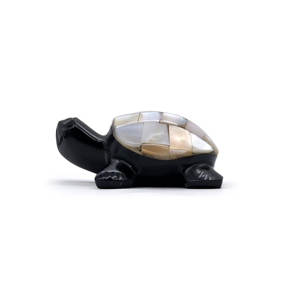 Tortue Obsidienne Noire et Nacre - 8,5 cm