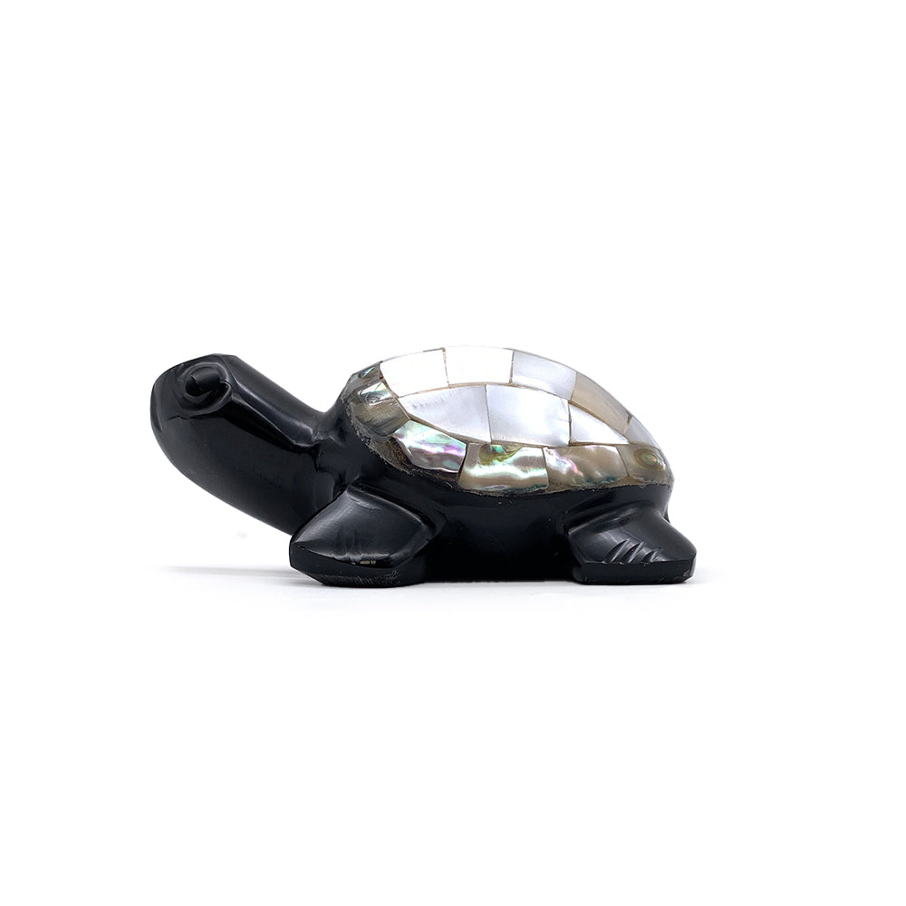 Tortue Obsidienne Noire et Nacre - 8,5 cm