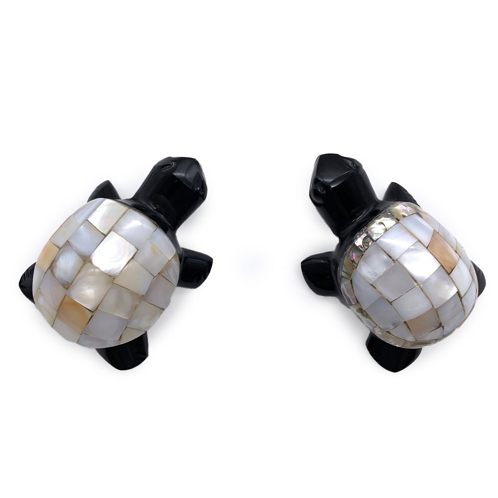 Tortue Obsidienne Noire et Nacre - 8,5 cm