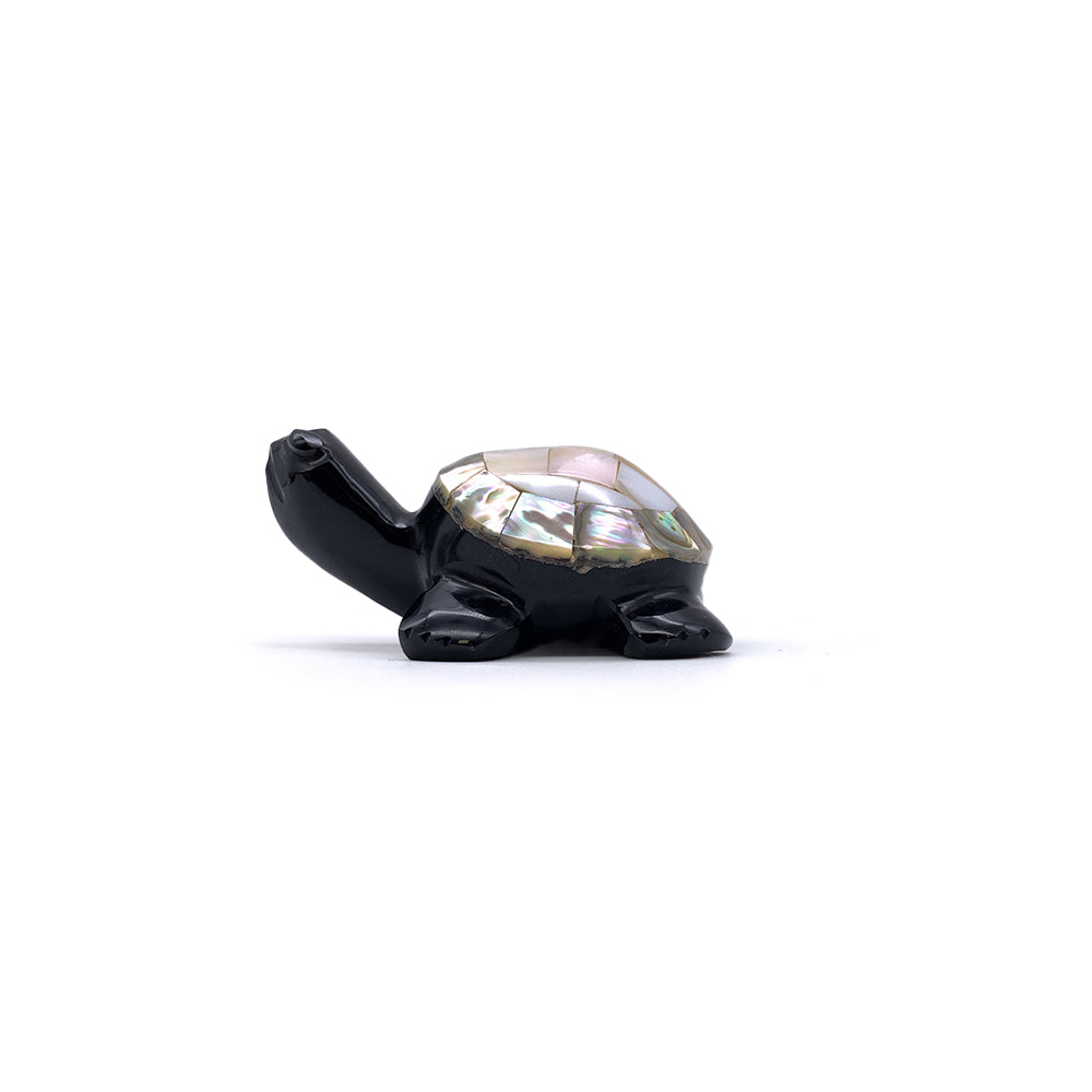 Tortue Obsidienne Noire et Nacre - 7 cm