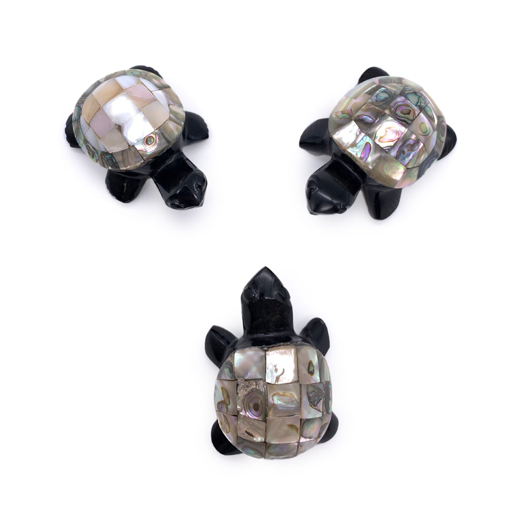 Tortue Obsidienne Noire et Nacre - 7 cm
