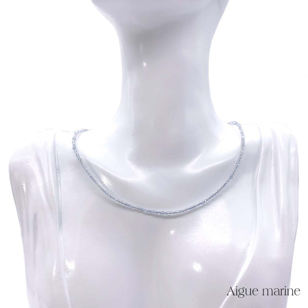 Collier de Perles Facettées en Aigue-Marine