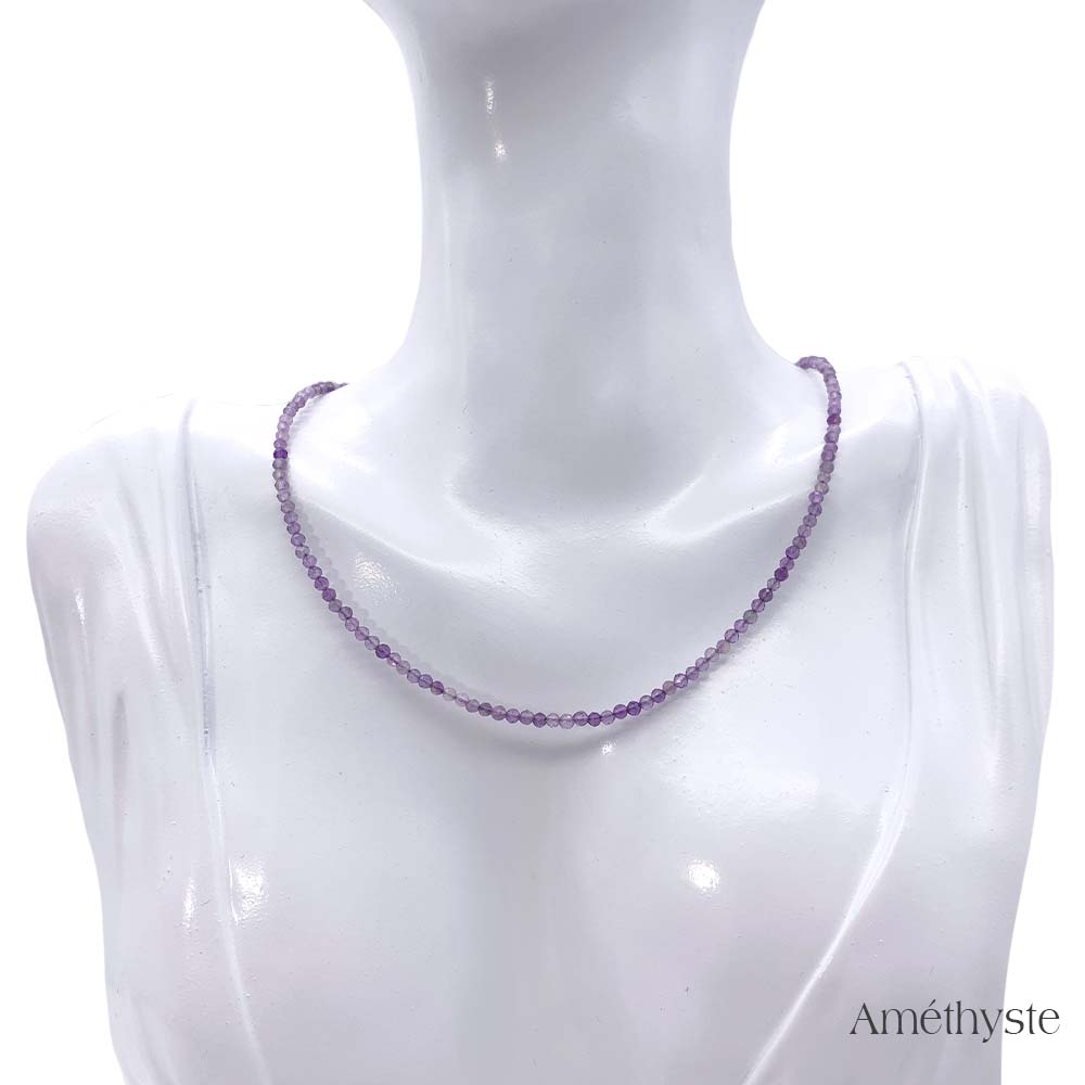 Collier de Perles Facettées en Améthyste