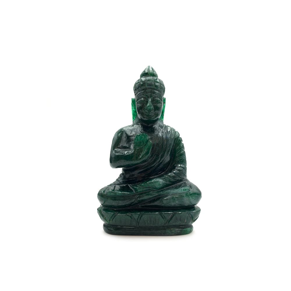 Statue Bouddha Protecteur en Aventurine Verte taillée à la main - 11 cm