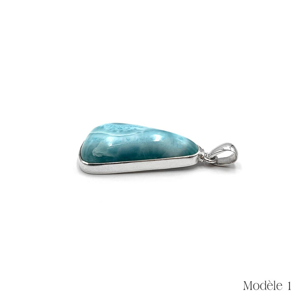 Pendentif Larimar cerclé en Argent Massif