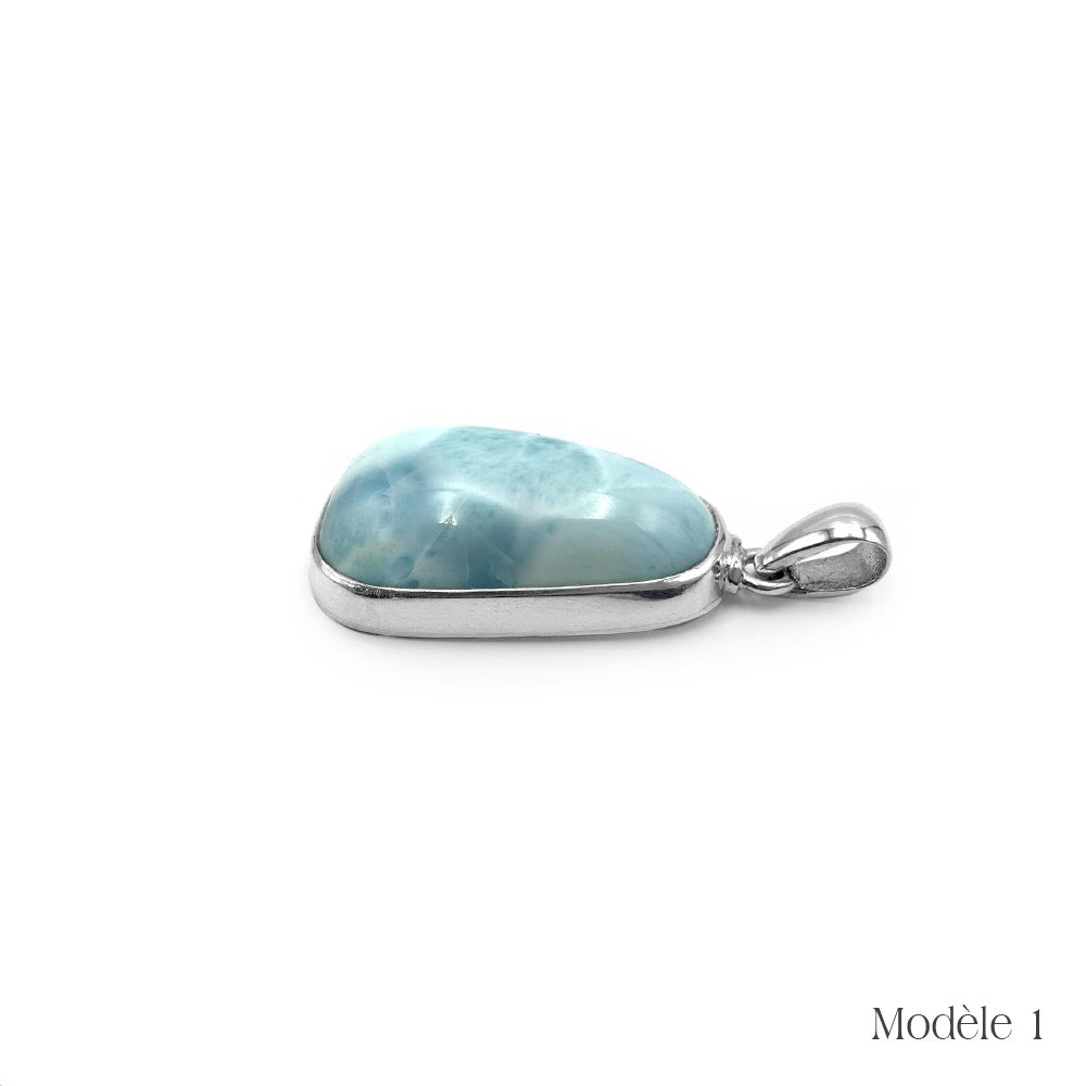 Pendentif Larimar cerclé en Argent Massif