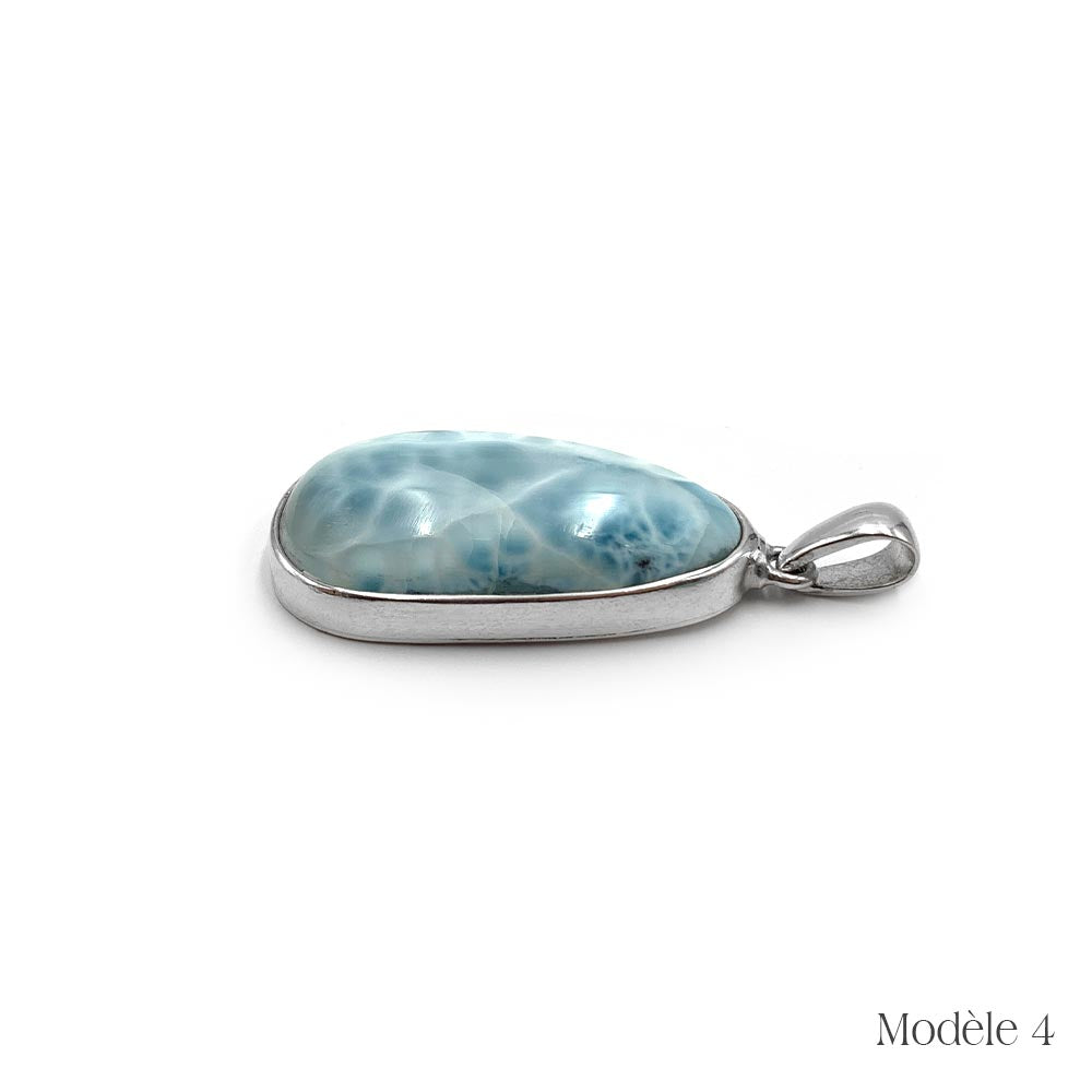 Pendentif Larimar cerclé en Argent Massif