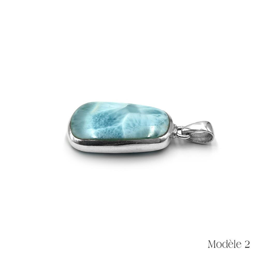 Pendentif Larimar cerclé en Argent Massif