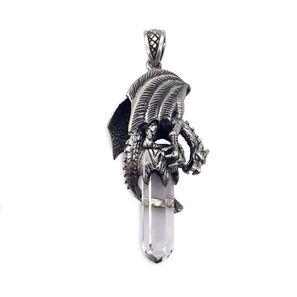 Pendentif "Dragon" en Cristal de Roche et Argent Massif