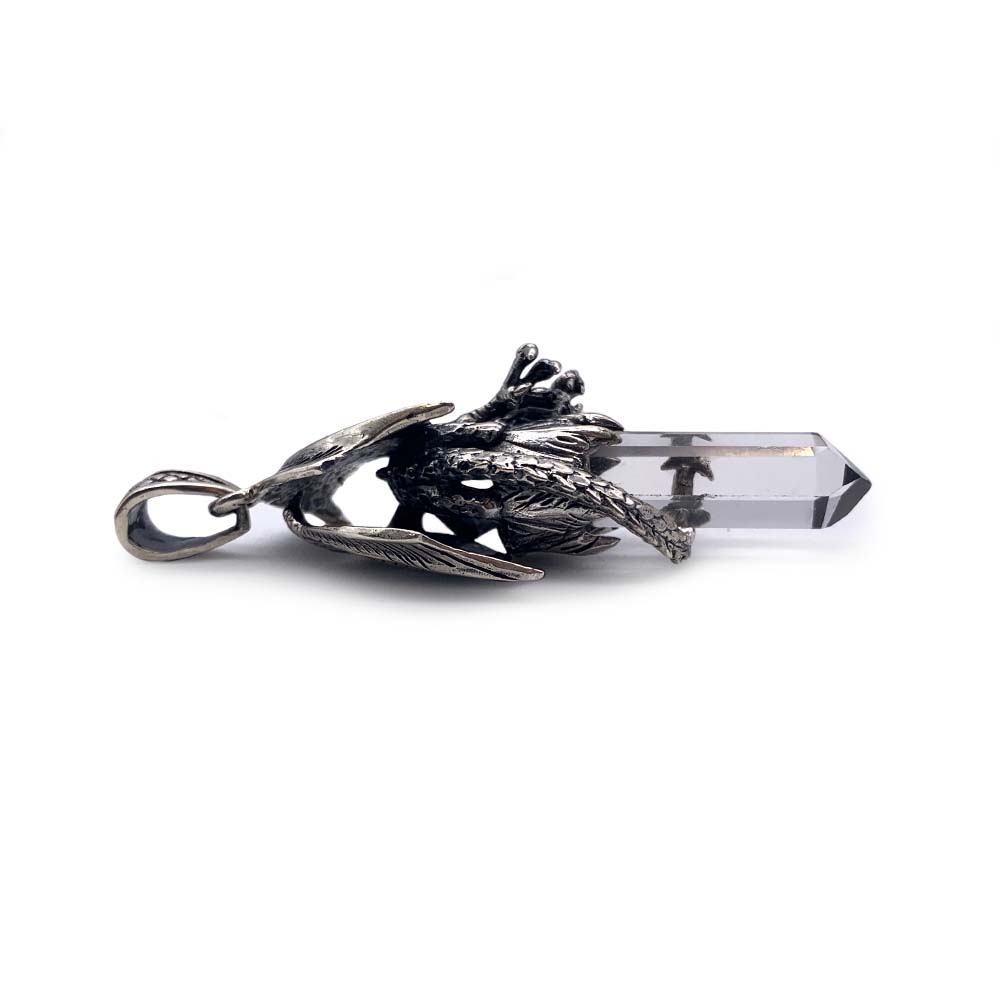 Pendentif "Dragon" en Cristal de Roche et Argent Massif