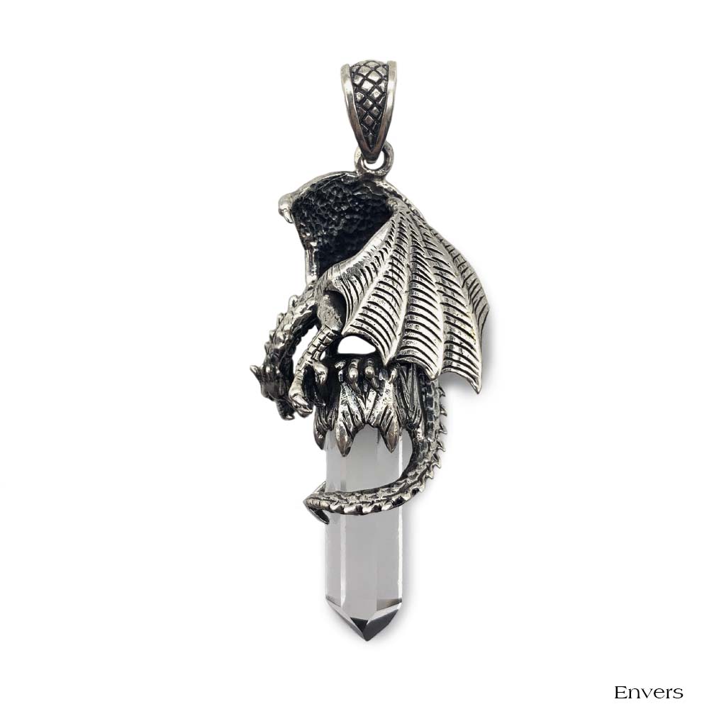 Pendentif "Dragon" en Cristal de Roche et Argent Massif