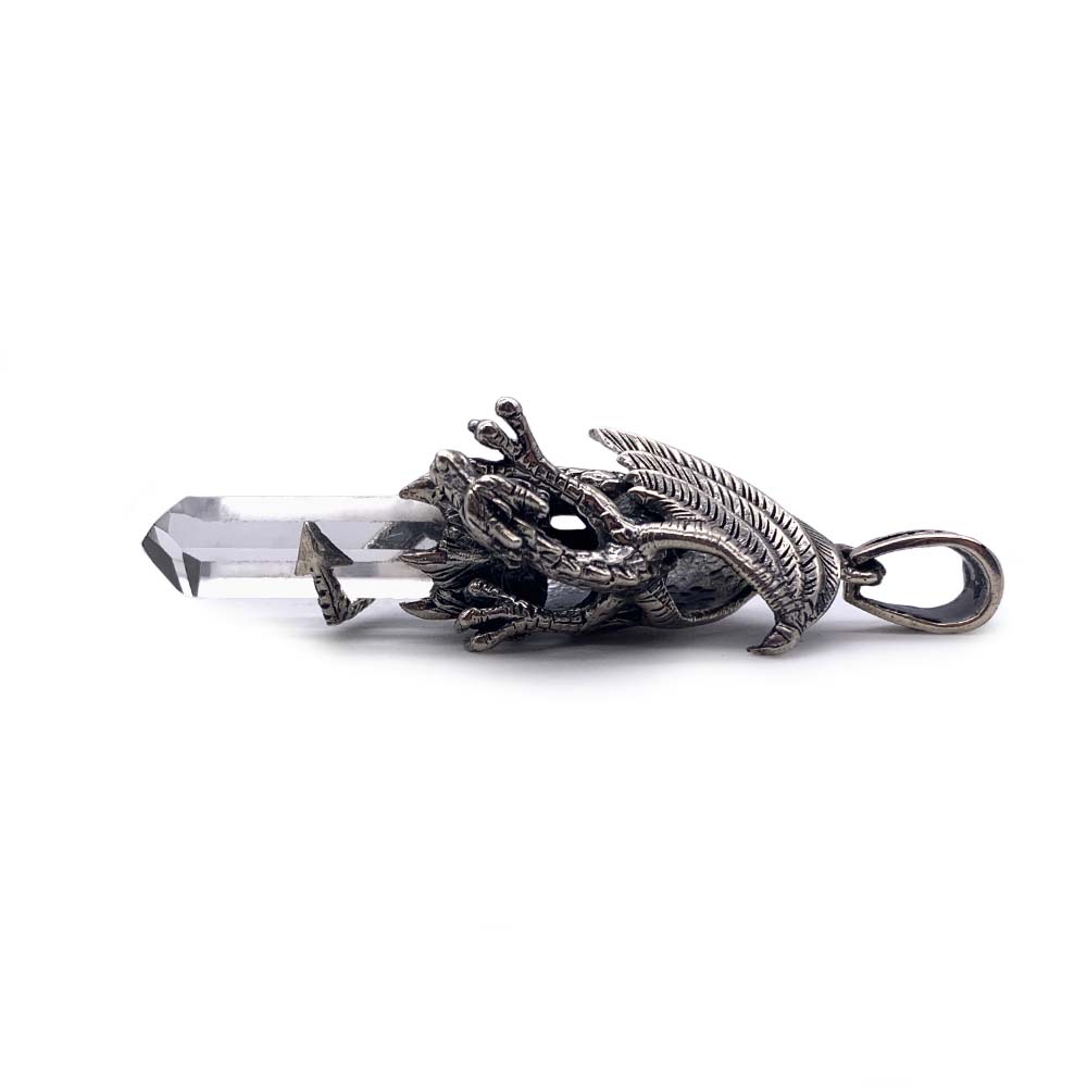 Pendentif "Dragon" en Cristal de Roche et Argent Massif