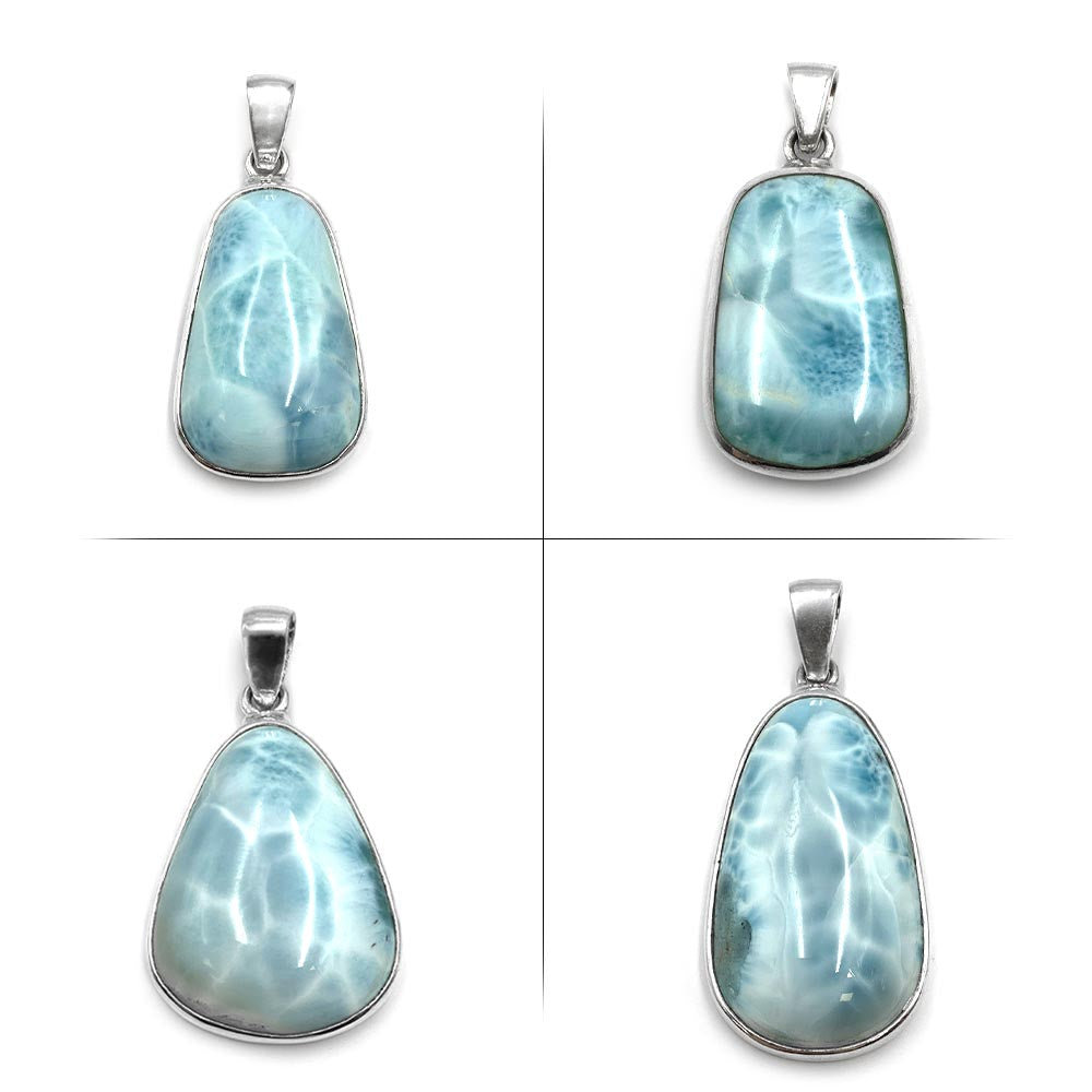 Pendentif Larimar cerclé en Argent Massif