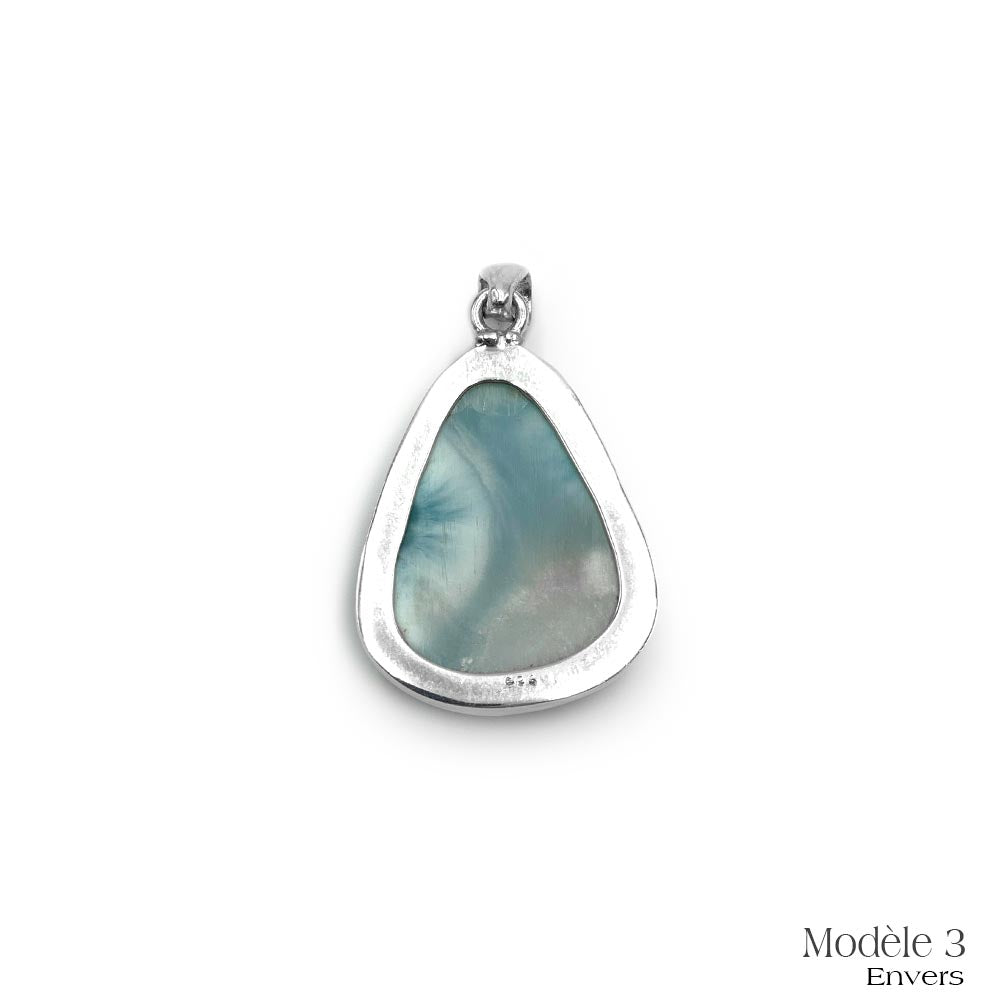 Pendentif Larimar cerclé en Argent Massif