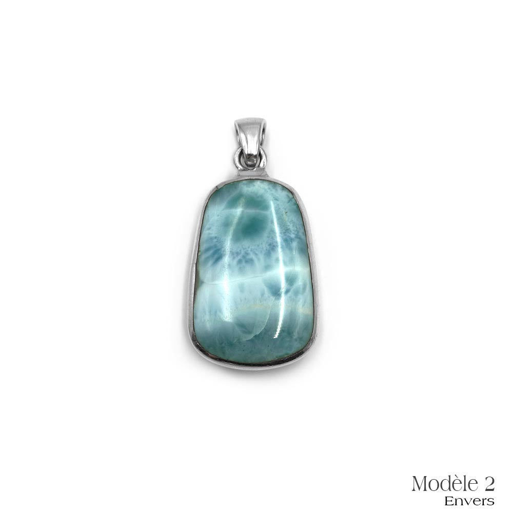 Pendentif Larimar cerclé en Argent Massif