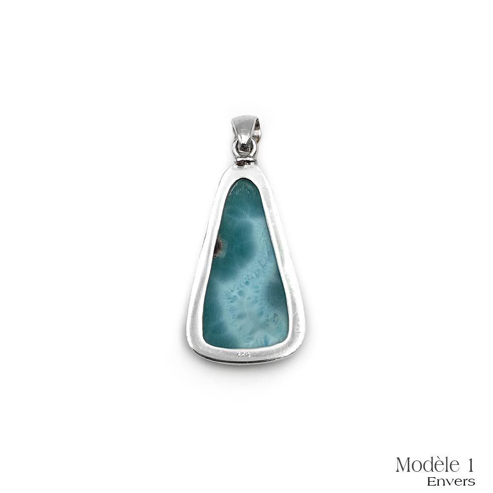 Pendentif Larimar cerclé en Argent Massif
