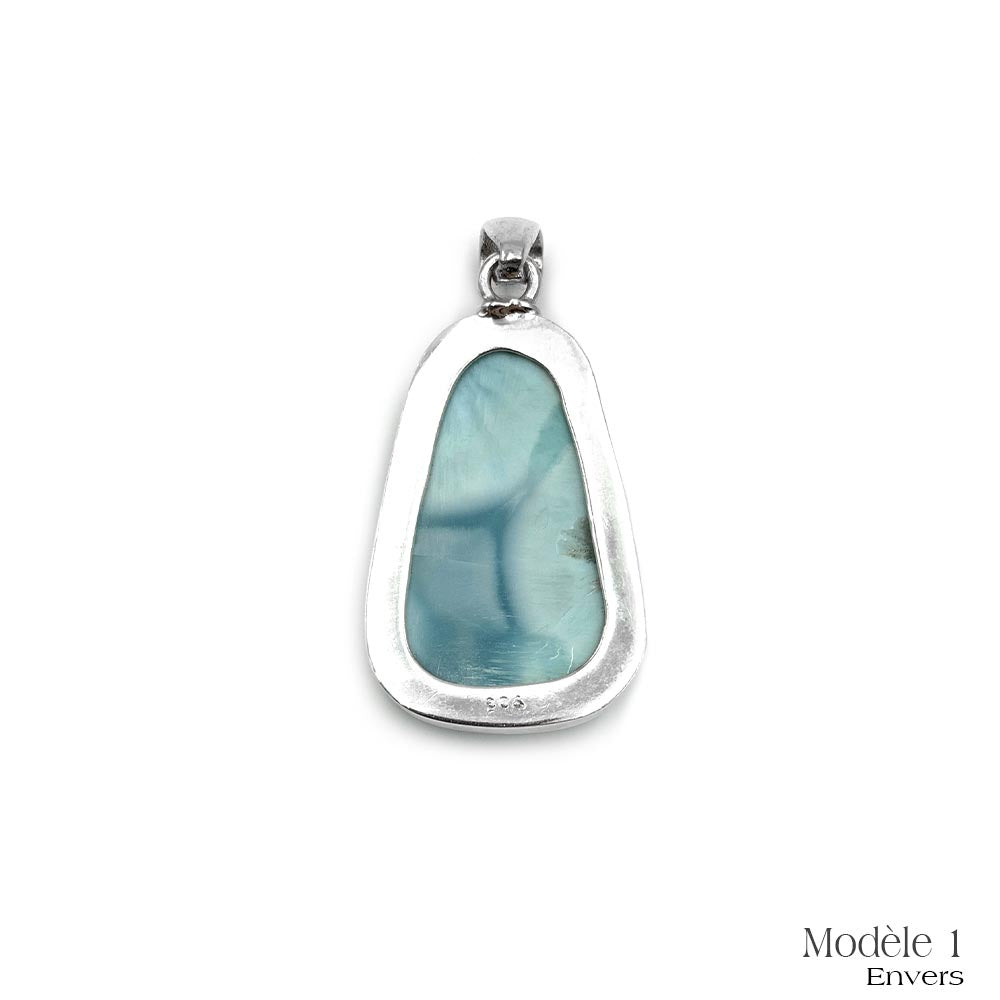 Pendentif Larimar cerclé en Argent Massif