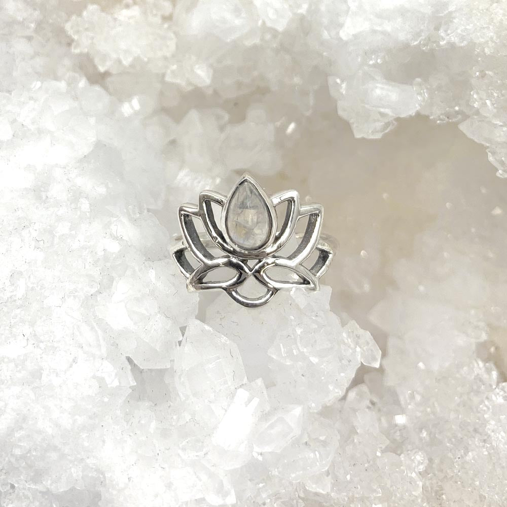 Bague Argent "Lotus" en Pierre de Lune