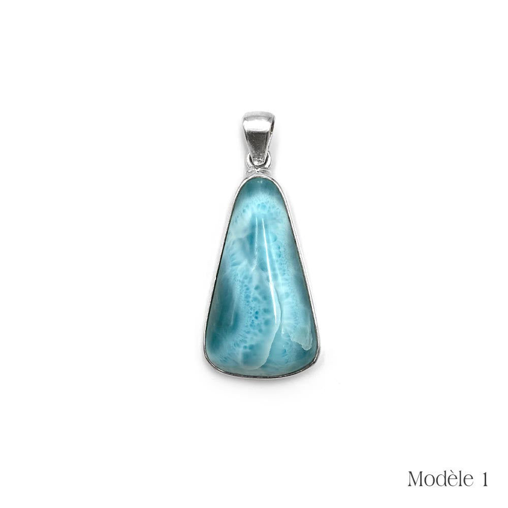 Pendentif Larimar cerclé en Argent Massif