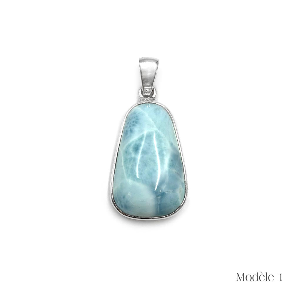 Pendentif Larimar cerclé en Argent Massif