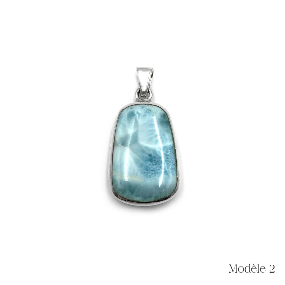Pendentif Larimar cerclé en Argent Massif