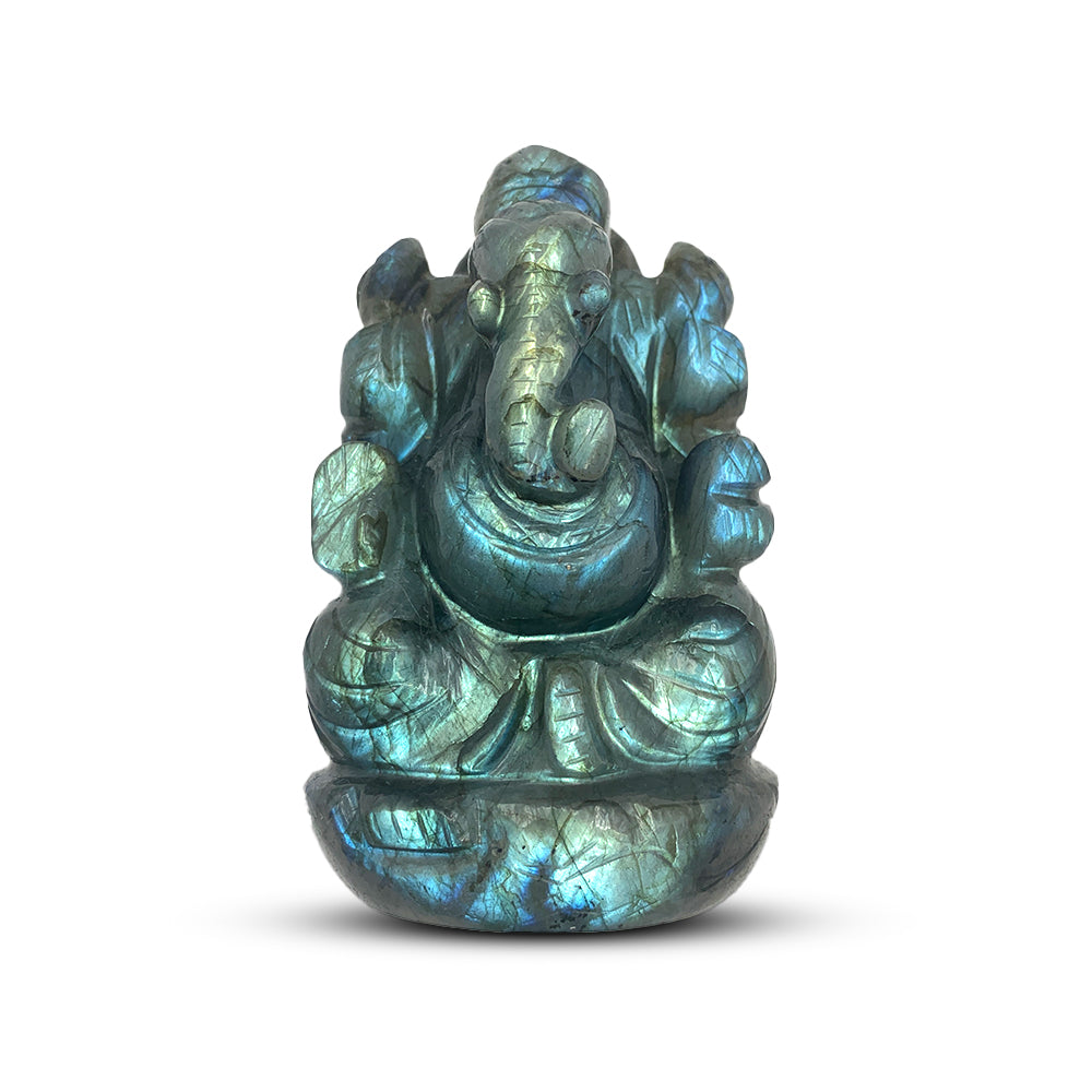 Statue Ganesh taillée à la main en Labradorite - 9 cm