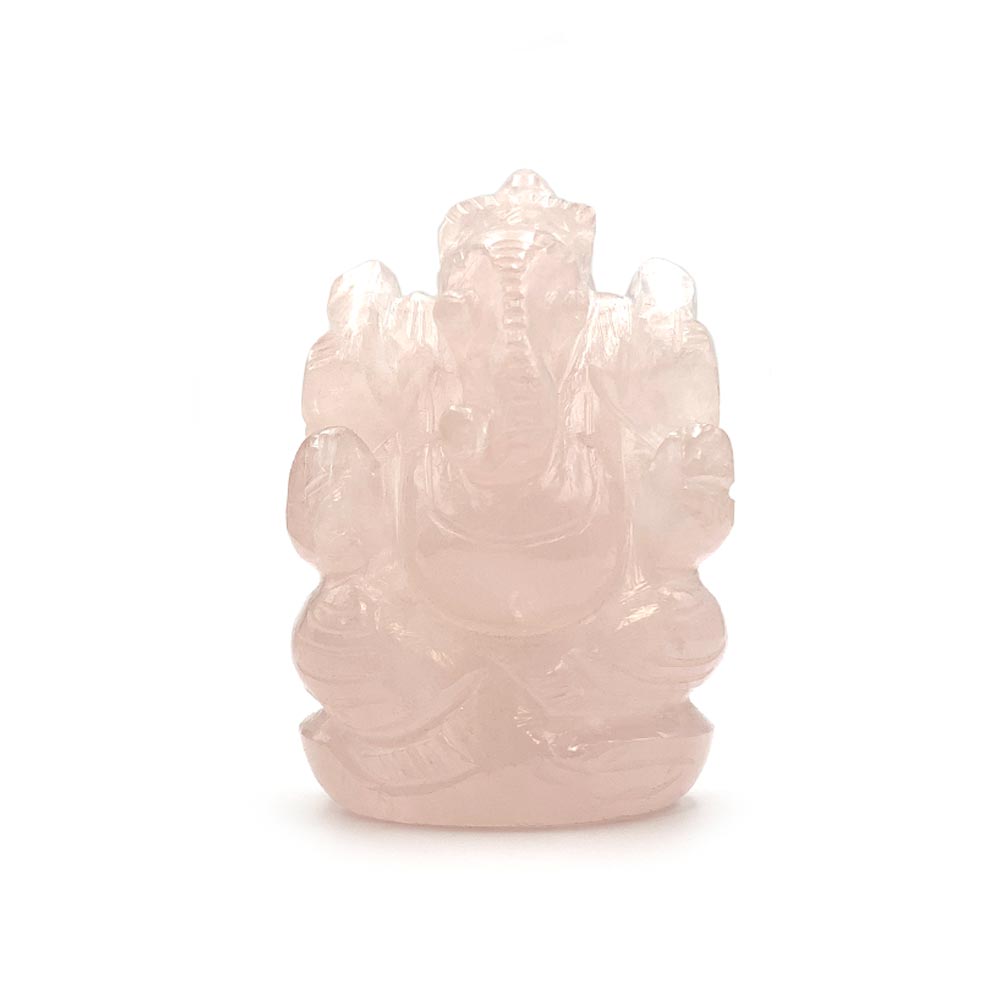 Statue Ganesh taillée à la main en Quartz Rose - 7 cm