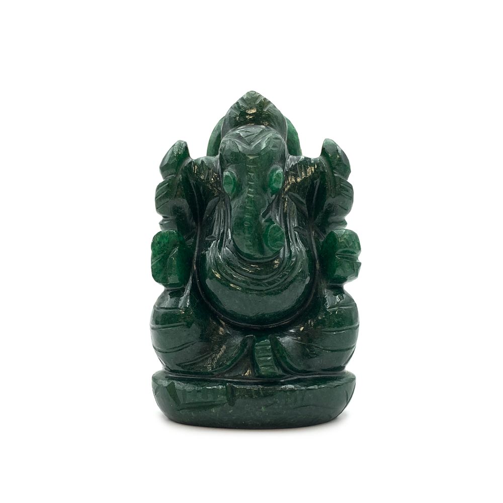 Statuette de Ganesh taillée à la main en Aventurine Verte - 9 cm