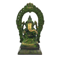 Statue Ganesh et son autel en bronze - 20 cm
