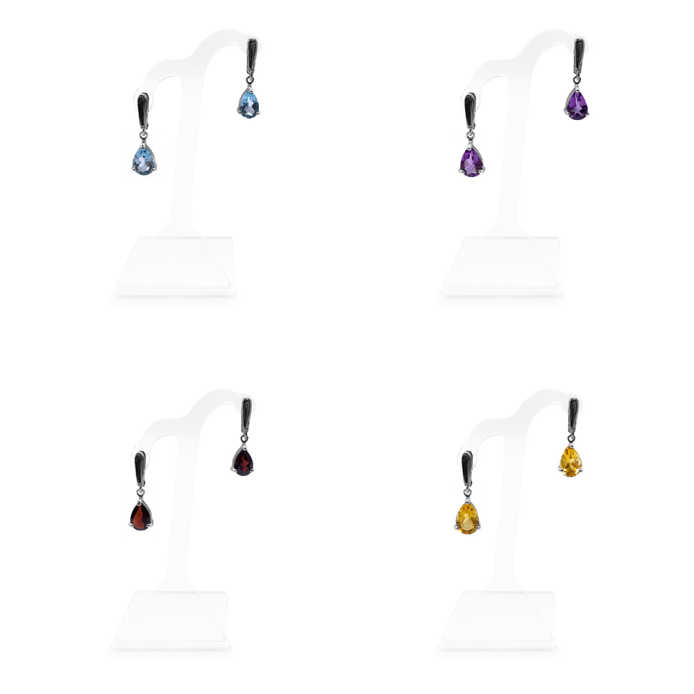 Boucles d'oreilles en Argent Rhodié et Pierre Naturelle - Modèle Lluvia