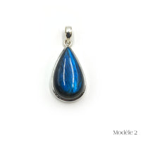 Pendentif Labradorite Bleue cerclé en Argent Massif