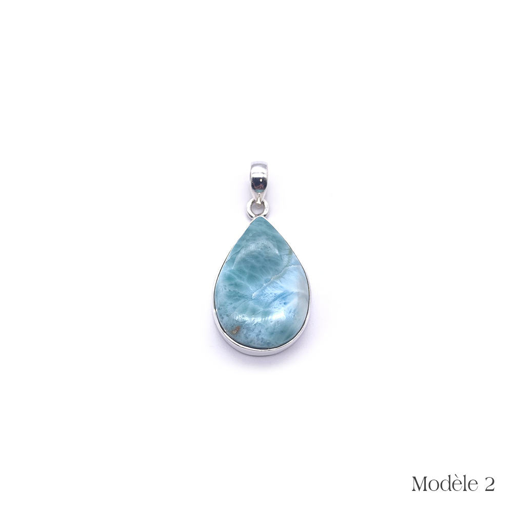 Pendentif Larimar cerclé en Argent Massif