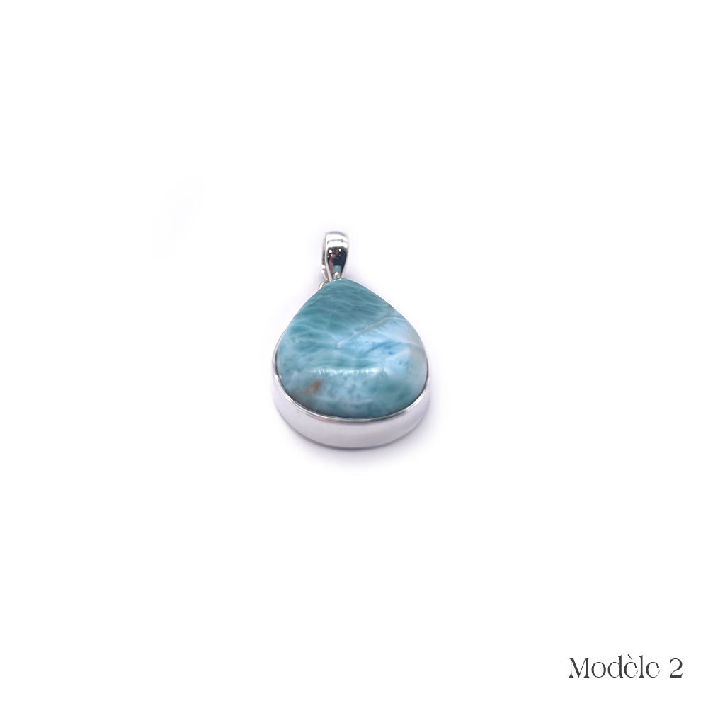 Pendentif Larimar cerclé en Argent Massif