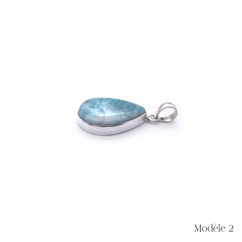 Pendentif Larimar cerclé en Argent Massif