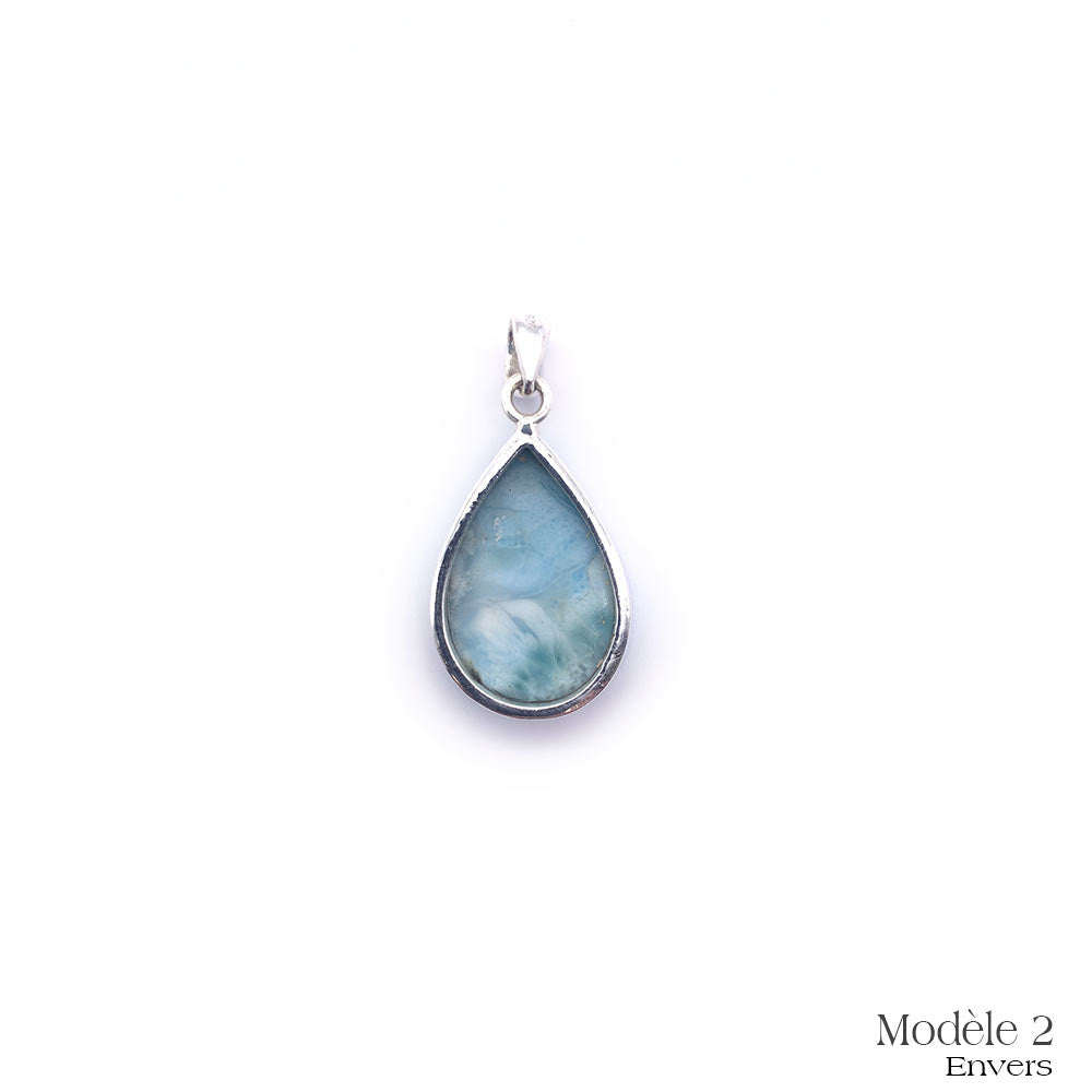 Pendentif Larimar cerclé en Argent Massif