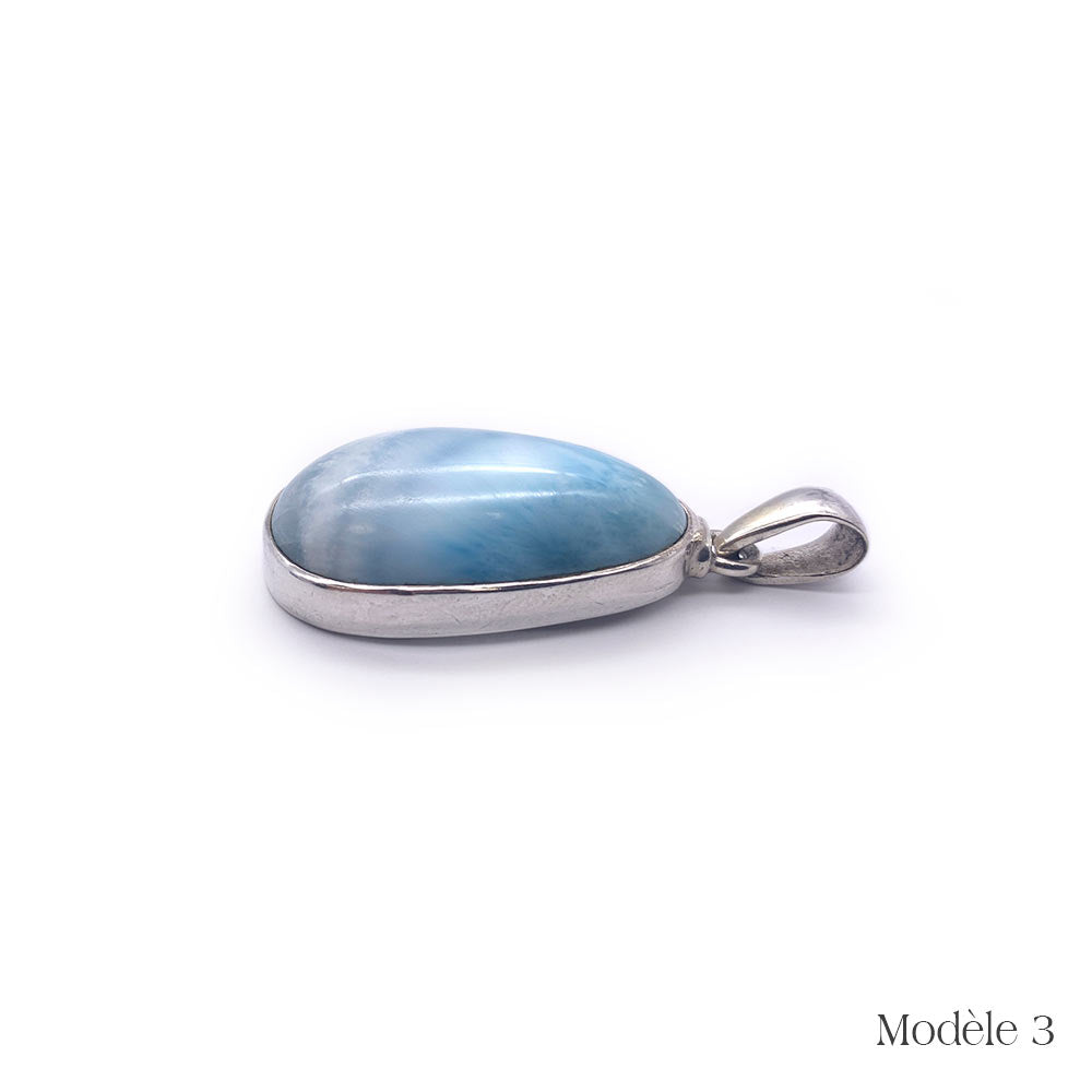 Pendentif Larimar cerclé en Argent Massif