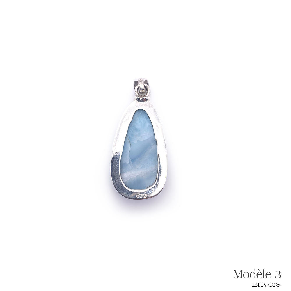 Pendentif Larimar cerclé en Argent Massif