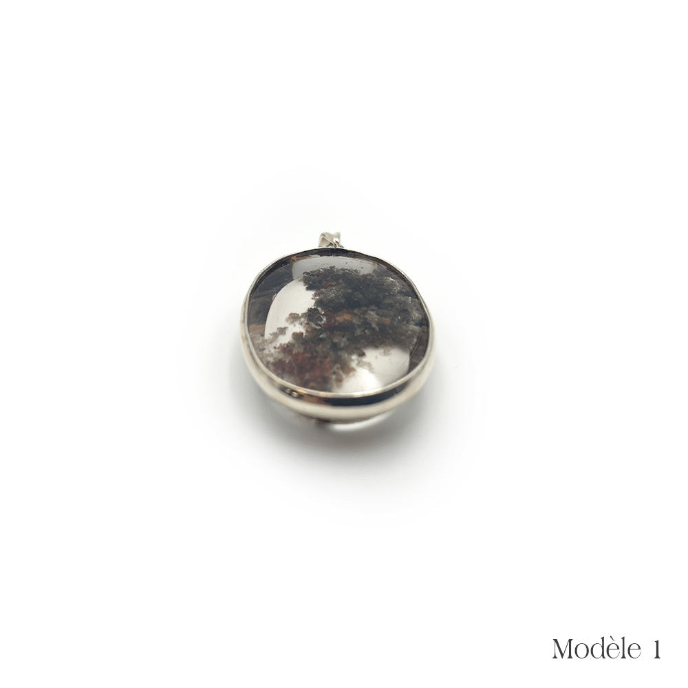 Pendentif Quartz Lodolite cerclé en Argent Massif