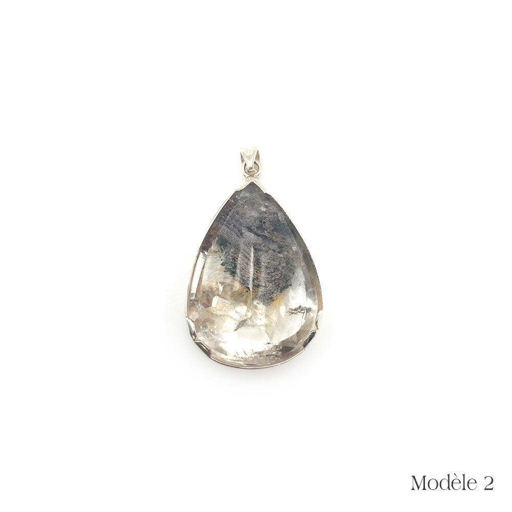 Pendentif Quartz Lodolite cerclé en Argent Massif