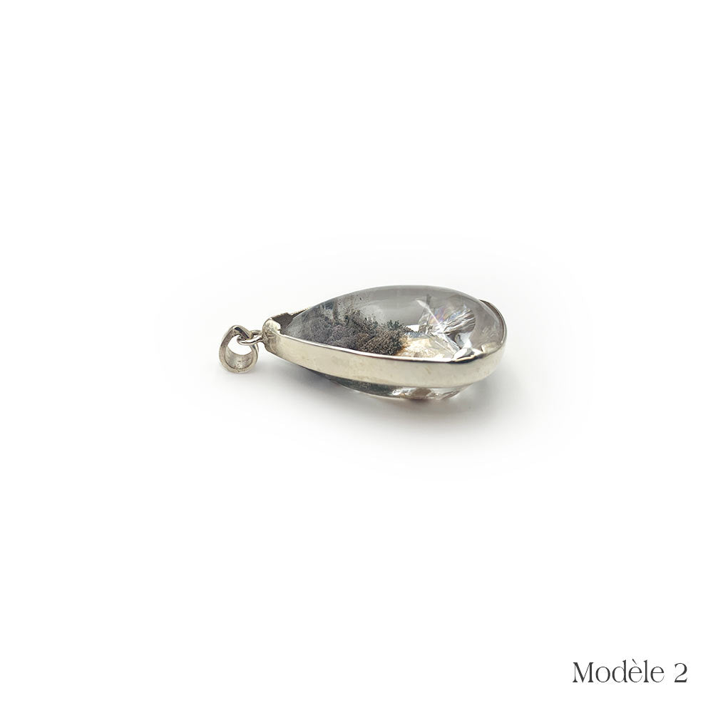 Pendentif Quartz Lodolite cerclé en Argent Massif