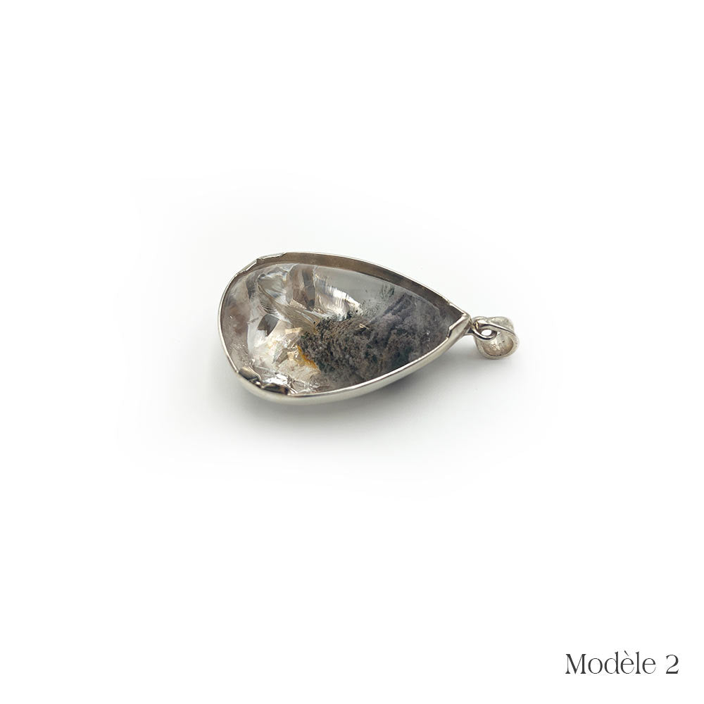 Pendentif Quartz Lodolite cerclé en Argent Massif